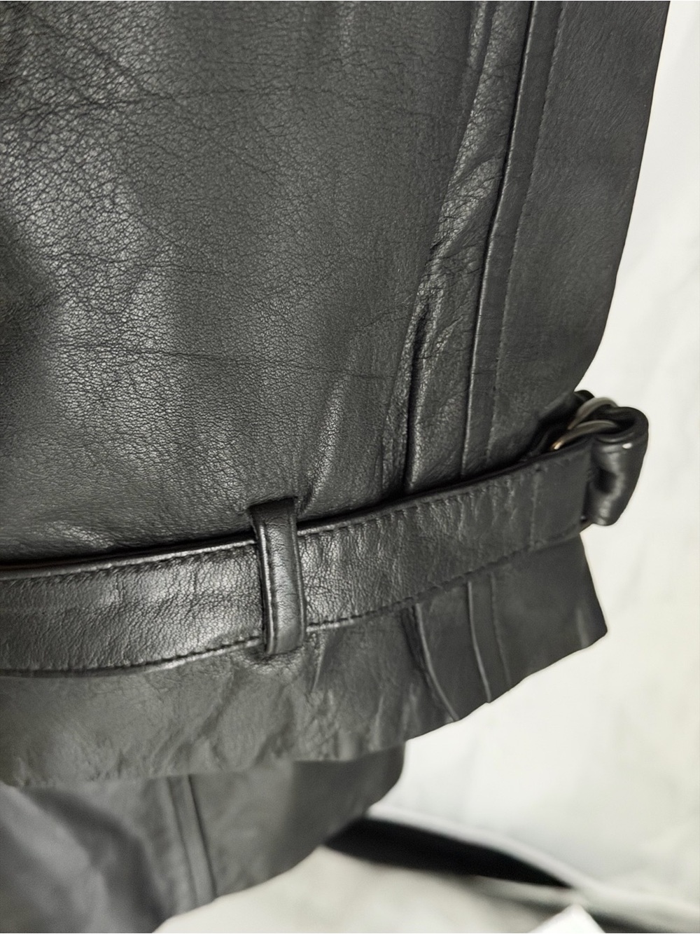 Lucky Men Soft Lined Classic Black Genuine Leather Wrap Coat with Belt NWT SZLg - Picture 7 of 11